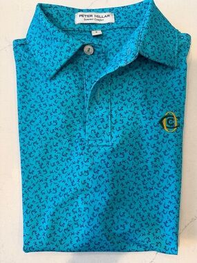 Peter Millar Turquoise Polo with Navy Anchor Motif